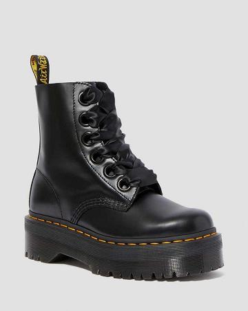 Black Women's Dr Martens Molly Leather Platform Boots | CA 250VRW